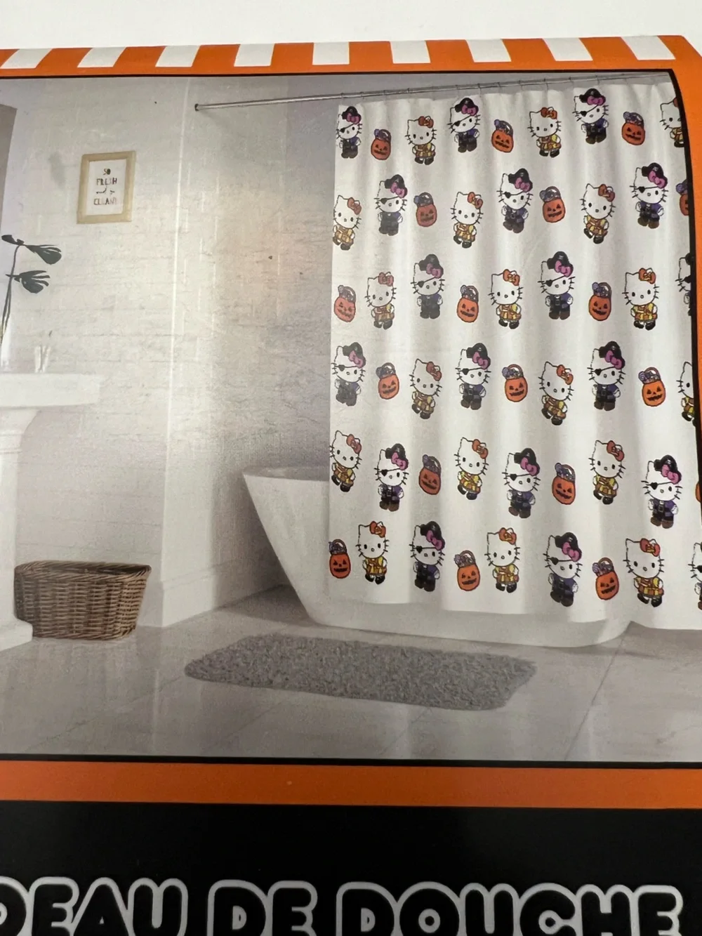 Hello Kitty Orange & White Halloween Curtain Panel